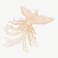 Gold phoenix bird, Chinese mythical creature illustration psd