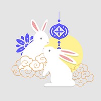 Chinese rabbits, oriental lantern graphic