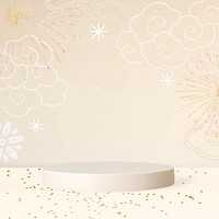 3D Chinese product backdrop, beige aesthetic design