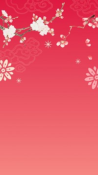 Cherry blossom sunset phone wallpaper, red gradient background