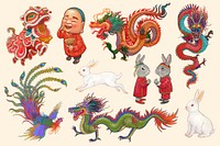 Chinese New Year celebration, festive graphic set psd