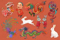 Chinese New Year celebration, festive graphic set psd