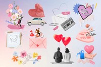 Cute Valentine's celebration, aesthetic collage element set psd