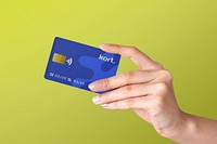 Blue credit card mockup, cashless technology psd