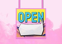 3D hanging open sign mockup psd