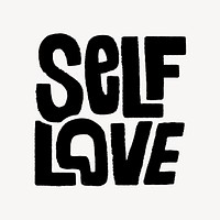 Self love word, typography doodle psd