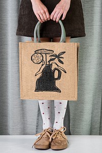 Sustainable tote bag, flower vase doodle design