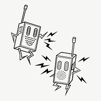 Walkie talkie cartoon collage element psd