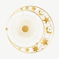 Celestial crescent moon, gold astrology collage element psd
