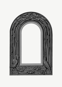 Carved wood frame, vintage arch shape collage element psd