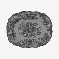 Floral ceramic plate, antique object collage element psd