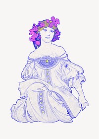 Alphonse Mucha's F Champenois, vintage woman illustration, remixed by rawpixel