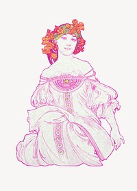 Alphonse Mucha's F Champenois, vintage woman illustration, remixed by rawpixel