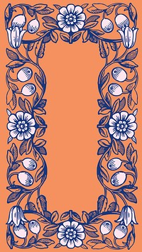 Art nouveau frame iPhone wallpaper, flower ornament background psd, remixed by rawpixel