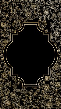 Leafy patterned frame phone wallpaper, black vintage background psd, remixed by rawpixel