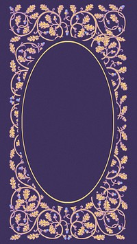 Vintage botanical frame phone wallpaper, purple ornate background psd, remixed by rawpixel