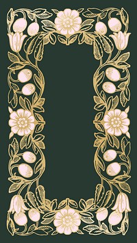 Art nouveau frame iPhone wallpaper, flower ornament background psd, remixed by rawpixel