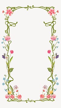 Floral ornament frame iPhone wallpaper, white background, remixed by rawpixel