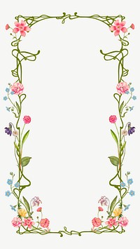 Floral ornament frame iPhone wallpaper, white background psd, remixed by rawpixel