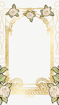 Floral ornament frame phone wallpaper, gold luxury design psd, remixed by rawpixel