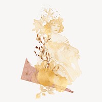 Alphonse Mucha's gold vintage woman, floral aesthetic illustration, remixed by rawpixel