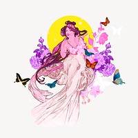 Alphonse Mucha's floral lady, vintage illustration, remixed by rawpixel