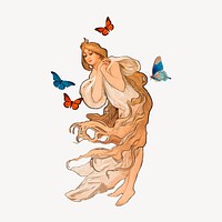 Alphonse Mucha's butterfly lady, vintage illustration, remixed by rawpixel