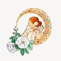 Alphonse Mucha's flower lady, vintage illustration, remixed by rawpixel