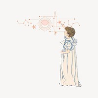 Little girl in a traditional nightgown drawing illustration, remixed by rawpixel