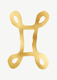 Gold Gemini sign, zodiac symbol clipart psd