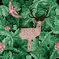 William Morris's green leaf background, famous Art Nouveau artwork illustration, remixed by rawpixel