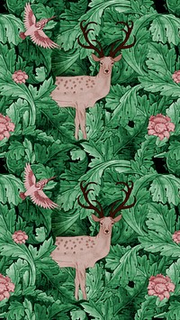 William Morris's leaf iPhone wallpaper, famous Art Nouveau artwork illustration, remixed by rawpixel