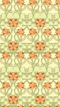 Floral iPhone wallpaper, green and orange design, remixed by rawpixel