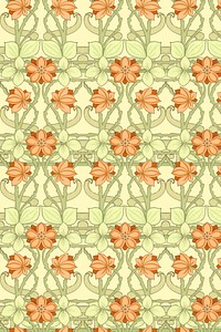 Floral patterned background, green and orange design, remixed by rawpixel