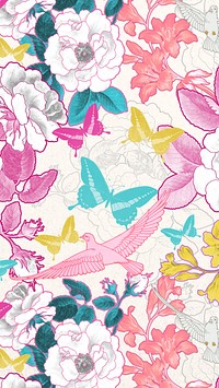 Botanical patterned iPhone wallpaper, remixed by rawpixel