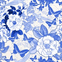 Blue rose patterned background, remixed by rawpixel