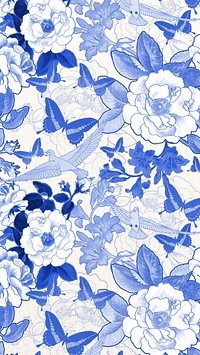 Blue rose patterned iPhone wallpaper, remixed by rawpixel