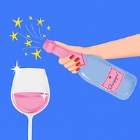 Pink champagne background, blue celebration illustration