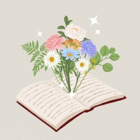 Floral open book, literature aesthetic