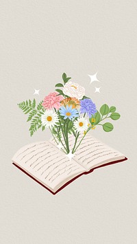 Floral open book phone wallpaper, literature aesthetic background