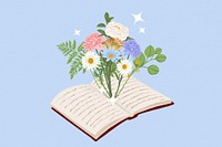 Floral open book background, literature aesthetic