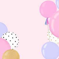 Birthday party balloons background, cute pink border