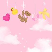 Cute clouds baby background, pink aesthetic border