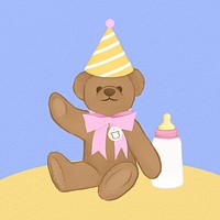 Birthday teddy bear, cute kids toy illustration
