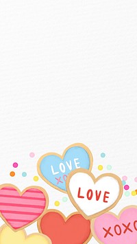 Cute Valentine's border iPhone wallpaper, heart cookies illustration
