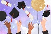 Aesthetic graduation party background, purple glittery design