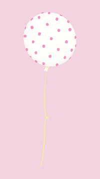 Polka dotted balloon, pink party decor collage element psd