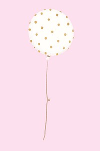 Polka dotted balloon, gold party decor collage element psd