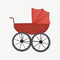 Red baby stroller, cute collage element psd