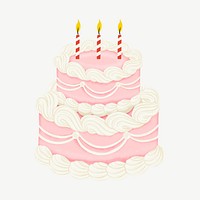 Pink birthday cake, celebration collage element psd